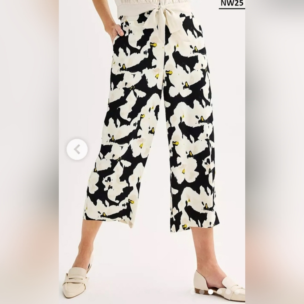 Nine West Wide Leg High Waist Black/White Pull On Cropped Pants 3X